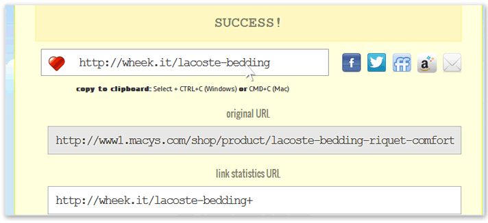 screenshot of wheek.it short link success page